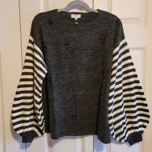 Oversized Distressed Balloon Sleeve Sweater